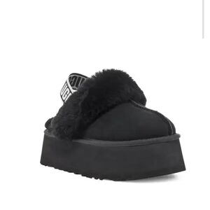 Funkette Genuine Shearling Slipper UGG Black Fluffy Platform Shoes